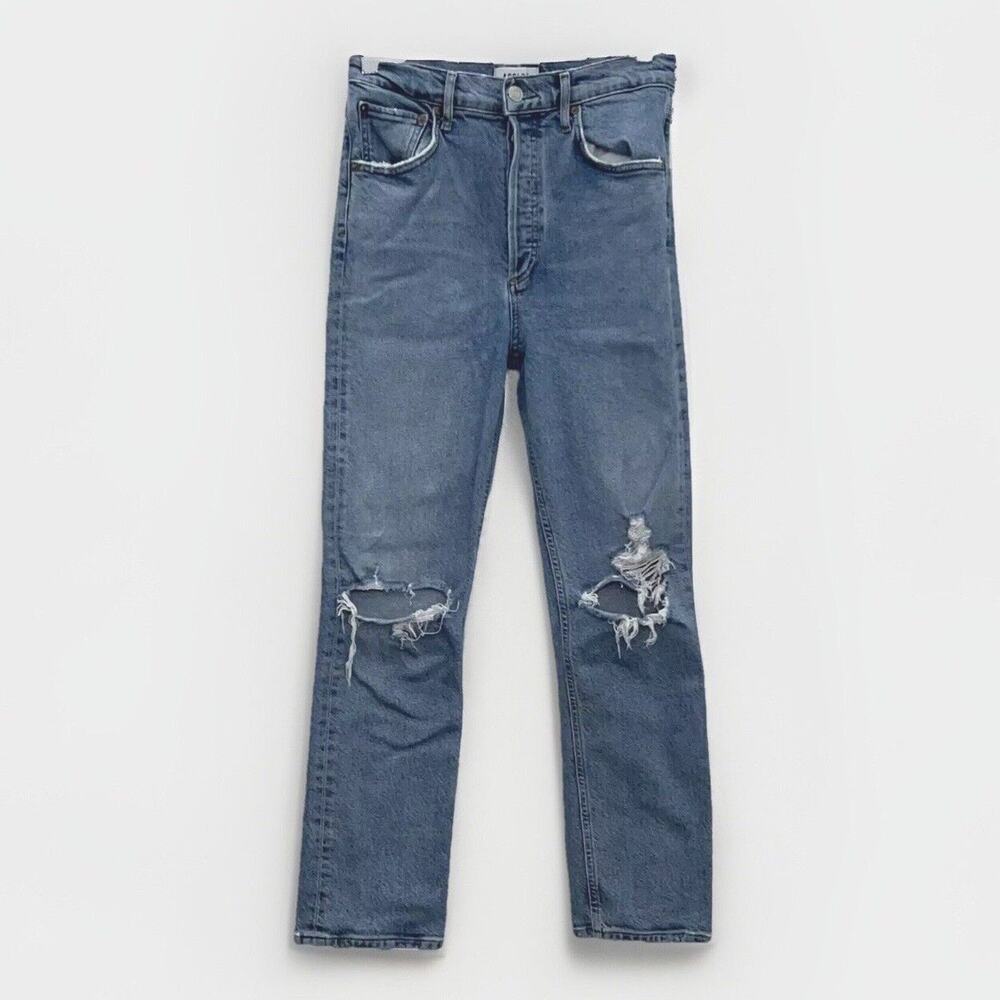 Agolde Riley Jeans Women 26 Blue Denim Distressed High Rise Cropped